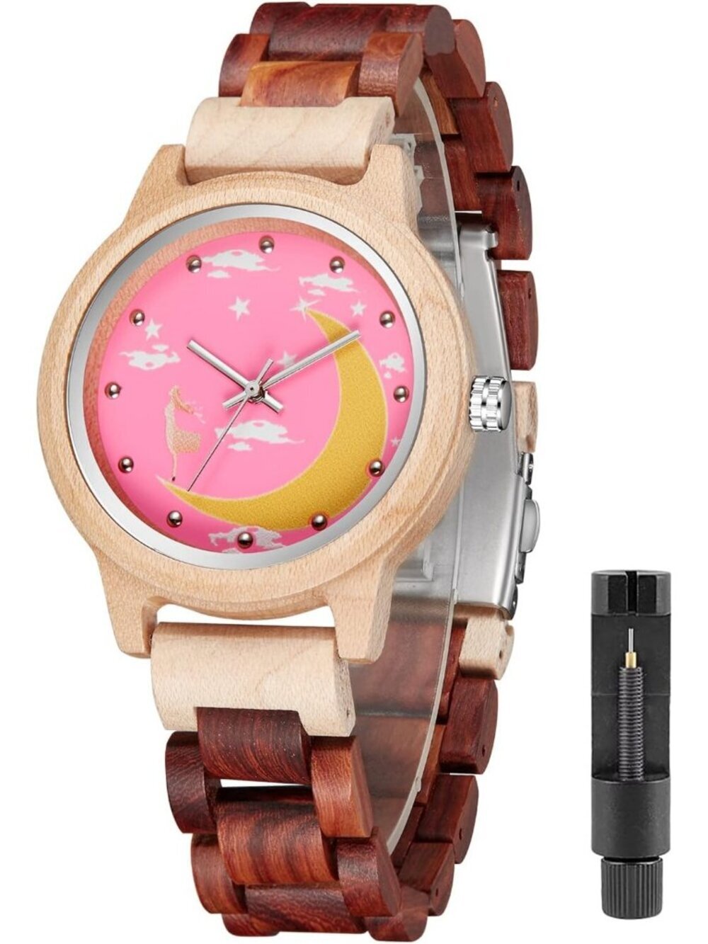 Women's Pink Analog Quartz Couples Colorful Bamboo Classic Design Wooden Watch